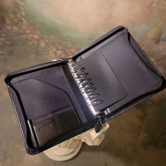 Black Day Timer Cover Smooth Leather Dual Zip Medium Size 7 Rings Organizer - Picture 7 of 9